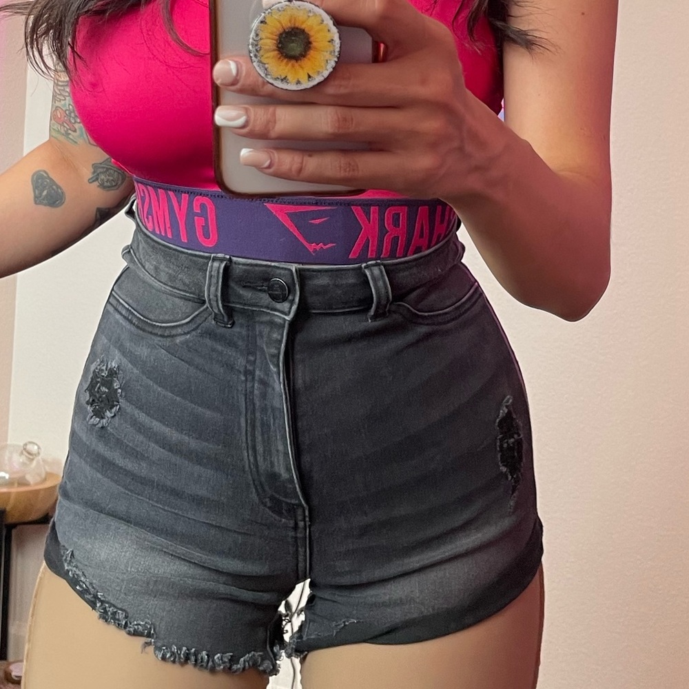 Black distressed High waisted shorts